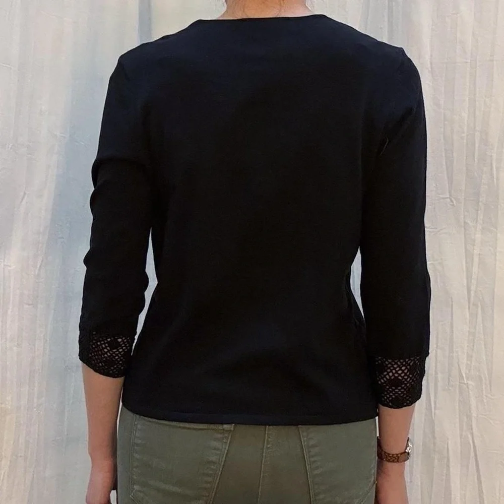 Black Silk Blend Cardigan with Lace Detailing Vintage 90s/Y2K‎
